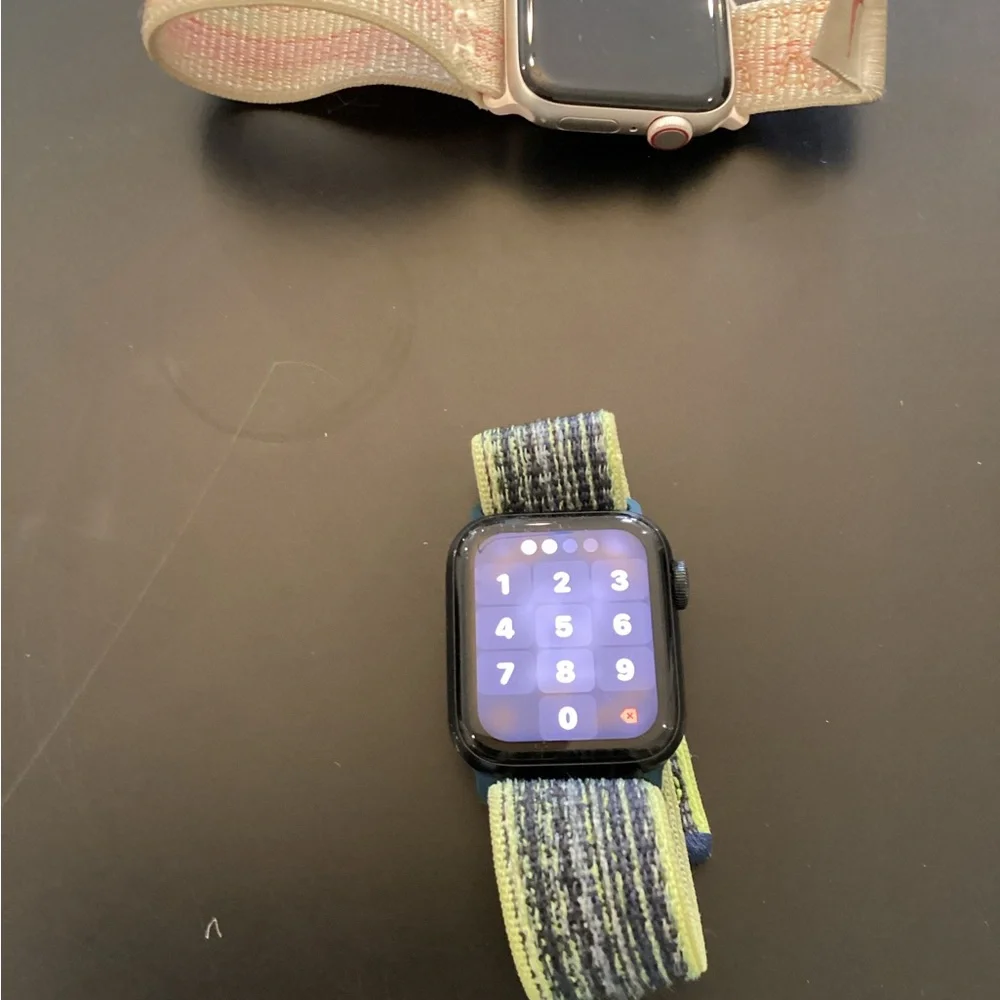 Apple Watch with Pink and Beige Woven Sport Loop Band